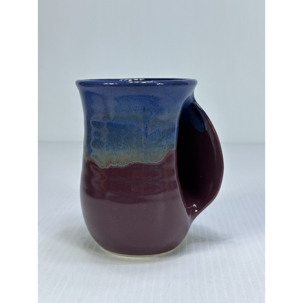 2022 Neher Pottery Right Handed Mug Hand Warmer Blue Purple Brown Made In USA